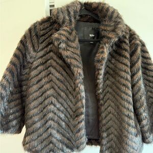 Women’s Faux Fur Chevron Jacket in Brown and Black - Medium